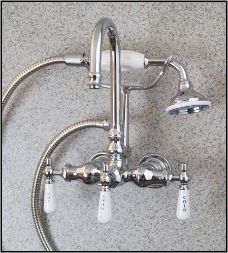 Chrome Clawfoot Tub Gooseneck Diverter Faucet with Hand Shower - Antique Phone Style